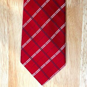 Stafford Silk Tie – Red Plaid – 3.5” x 58” – EUC – Classic Business Style